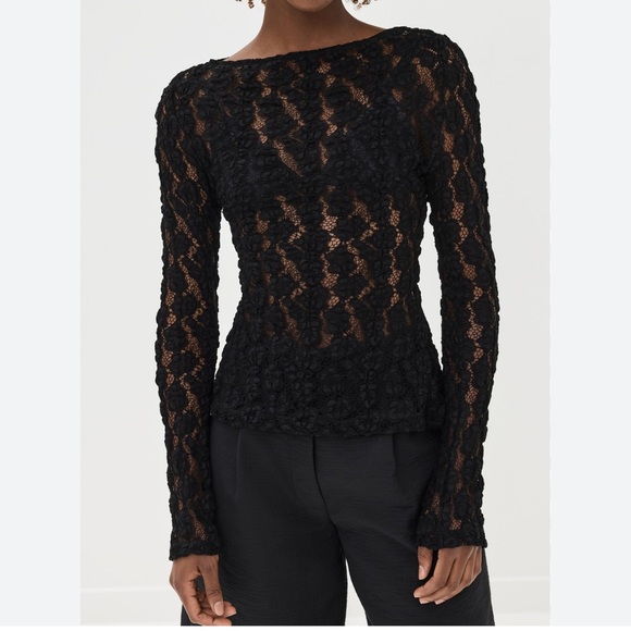 Zara Tops - Zara Black Lace Sheer Long Sleeve Top Mesh Textured Blouse Size S